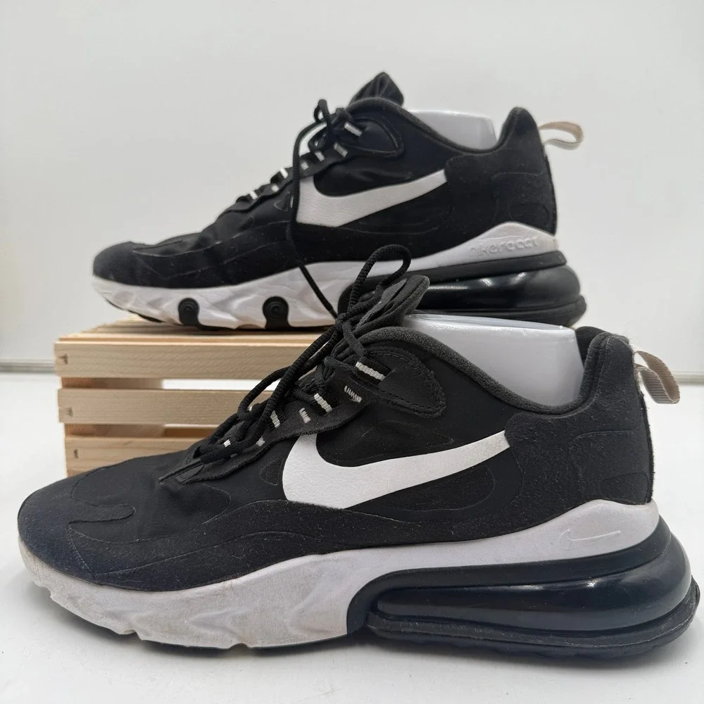 Nike Air Max 270 React Sneakers Black White Mens Athletic Shoes Size‎ 9
